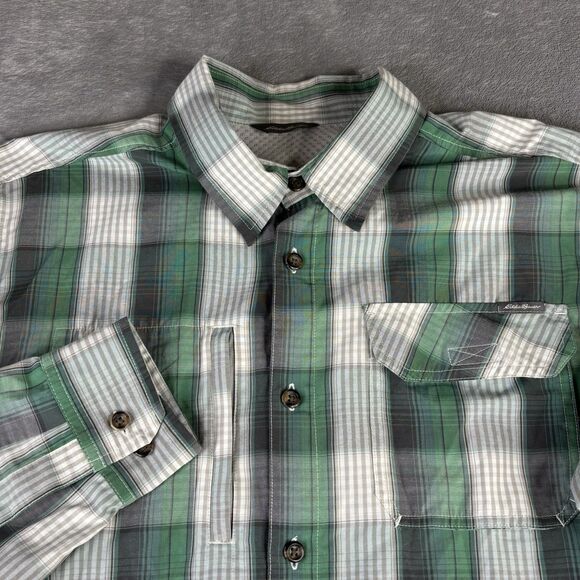 Eddie Bauer Shirt Mens L Green Vented Button L/S  Roll Tab Fishing Performance - Picture 1 of 15